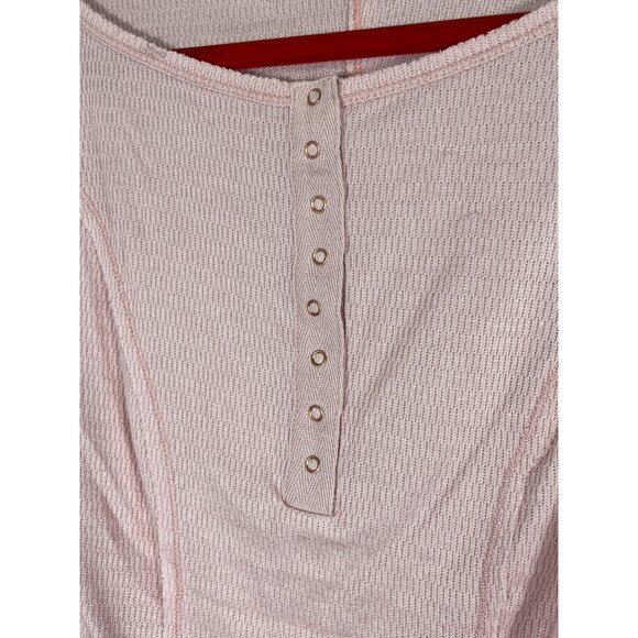Free People Waffle Knit Bodysuit Pink S Henley Feminine Coquette Chic Boho Folk - Picture 6 of 12